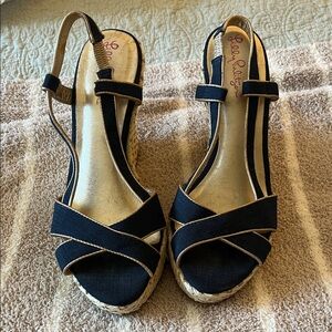 Navy and gold Lilly Pulitzer Wedge Sandals